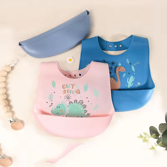 Cartoon Printed Waterproof Bib Soft Baby Silicone Bibs Newborn Adjustable Children Burp Cloth Feeding Baby Stuff