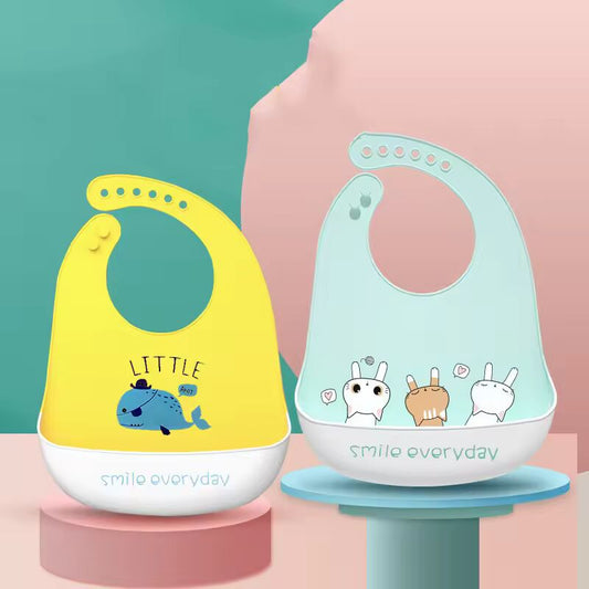Cartoon Printed Waterproof Bib Soft Baby Silicone Bibs Newborn Adjustable Children Burp Cloth Feeding Baby Stuff