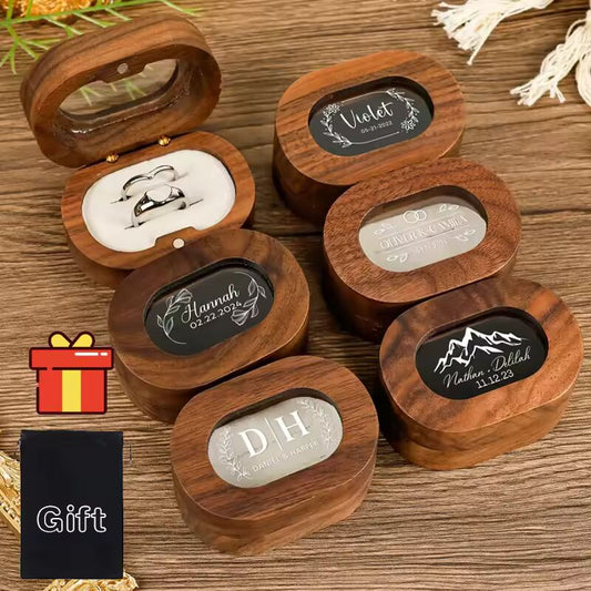 Free Custom Oval Wooden Ring Bearer Box Wedding Ceremony Box Clear Personalized Engraved Proposal Holder Bridal Gift For Her
